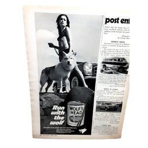 Vintage 1972 Wolf's Head Oil Woman Wolf Original Ad epherma